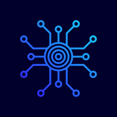 Computer chip icon. Vector illustration in flat line style.
