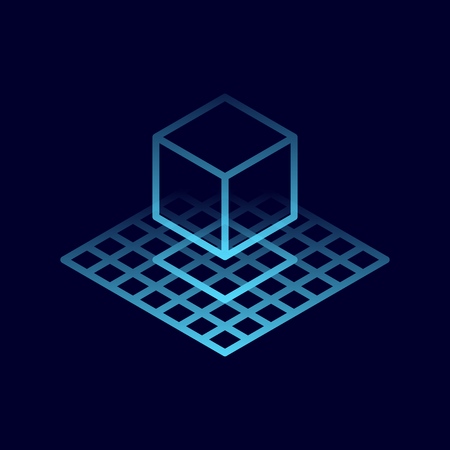 Cube 3D icon. Vector illustration in flat line style.のイラスト素材