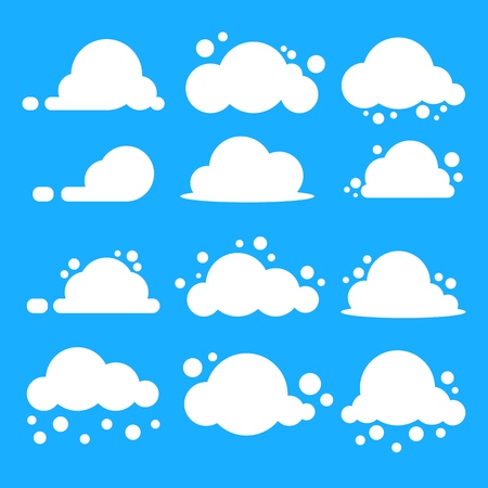 Flat cloud set. White clouds on blue background. EPS10 Vector.のイラスト素材