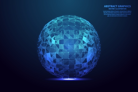 Network connection with points and lines. Abstract polygonal sphere. Vector Illustration.のイラスト素材