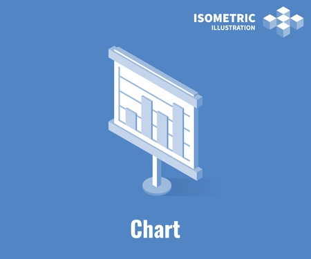 Chart icon. Growth diagram, business infographics. Vector 3D illustration isolated on blue backgroundのイラスト素材
