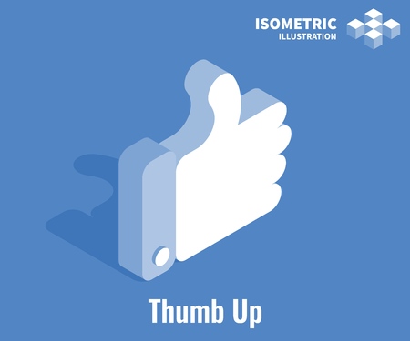 Thumb Up icon. Social network vector 3D illustration. Like symbol isolated on blue backgroundのイラスト素材