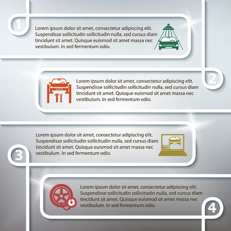 Auto service and car repair background with icons design elements on gray blur glowing background. Modern business presentation template for advertising vehicle repair newsletter.のイラスト素材