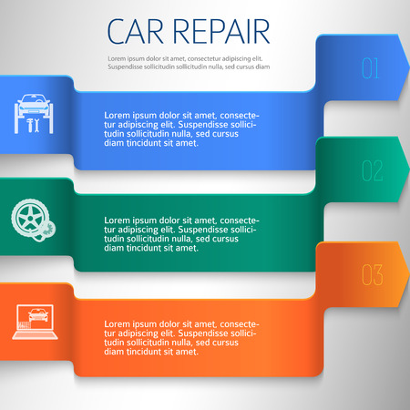Car service background business presentation template with ribbon banner horizontal. Vector illustration EPS 10 for info-graphics, number options, web site, page layout firm automobile repairのイラスト素材