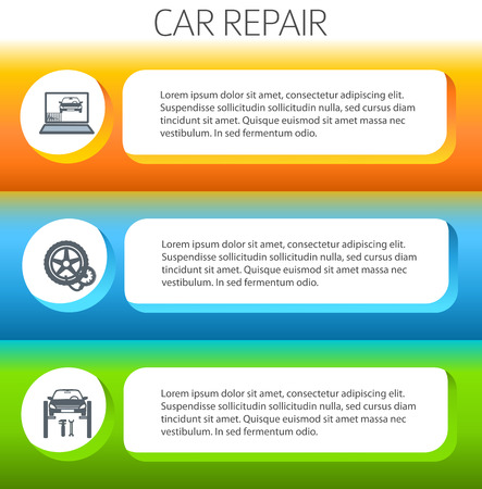 Car service background business presentation template with ribbon banner horizontal. Vector illustration for info-graphics, number options, web site, page layout firm automobile repairのイラスト素材