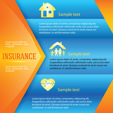 Modern Design style info-graphic template. Vector illustration of kinds of insurance. Can be used for infographics and chart process the insurance company, business service steps optionsのイラスト素材
