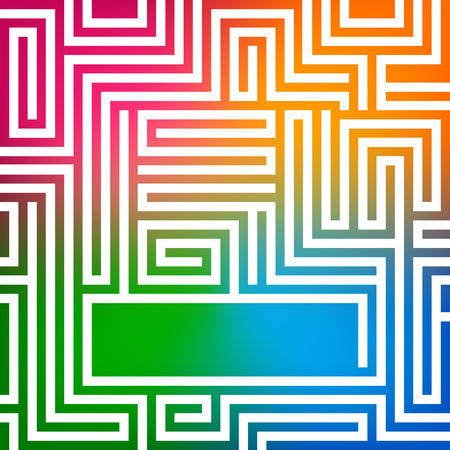 Labyrinth texture and place for your text isolated on rainbow glowing background.のイラスト素材