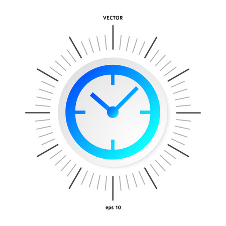 The clock concept poster or cover book. Elegant black and blue round wall clock face (dial) as part of an analog clock (watch) with pointers. Isolated on white background.のイラスト素材