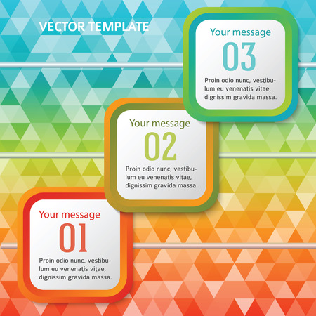 Rounded squares on triangles colored background. Modern design elements business magazine template. Vector illustration EPS 10 for info-graphics timeline, charts and graphs, brochure page layoutのイラスト素材