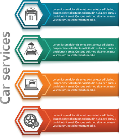 Auto service and car repair and tire infographics style background with icons design elementsのイラスト素材