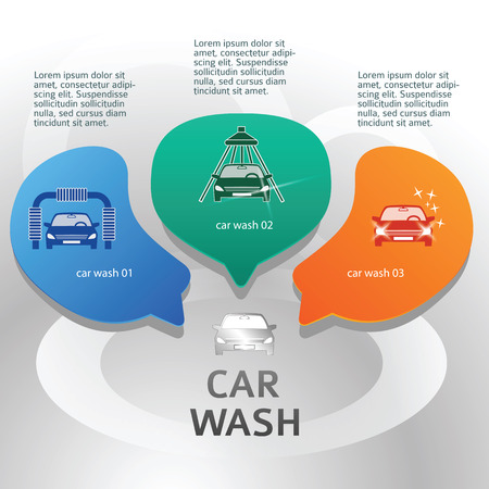 Car wash design elements background with icons on web banner. Modern business presentation template for car-wash businessのイラスト素材