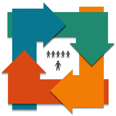 Modern Design infographic style template on white background with numbered 3d effect color arrows circleのイラスト素材