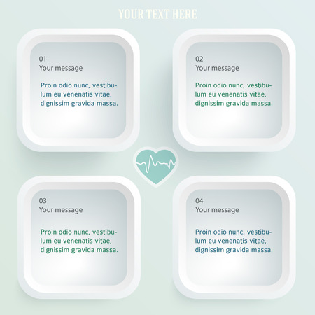 White medical background abstract - concept healthcare or cardiology technology. Vector Illustration EPS 10, Graphic Design elements rounded squares with icons health, cardio, heartのイラスト素材
