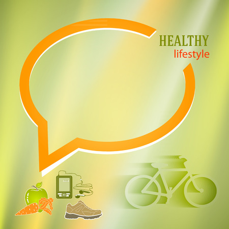 Healthy lifestyle icons on green blur glowing background on babble speak chart for your message. Vector illustration eps 10 for cover page magezine or web banner, flyer layoutのイラスト素材