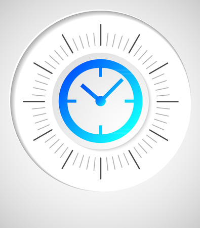 The clock concept poster. Mechanical clock face (dial) as part of an analog clock (watch) with black a pointers. Isolated on gray background. Vector illustration EPS 10のイラスト素材
