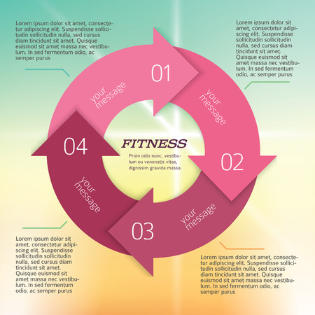 Fitness blurred background on info graphic style circle arrows chart. Vector illustration eps 10 for cover page magazine or web bannerのイラスト素材