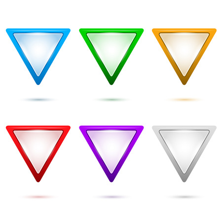 Set internet Map pointer in the form of triangle isolated arrows on white background with shadow and light flares. Vector illustration EPS 10. design elements for brochure layout or button websiteのイラスト素材