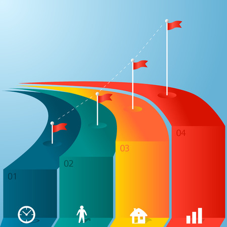 Business steps to success charts and graphs options banner. Vector illustration modern design templateのイラスト素材