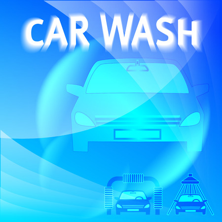 Car wash blue light background with icons design elements. Modern business presentation template for car-wash flyer.   brochure layout, web bannerのイラスト素材