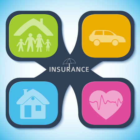 Modern Design style infographic template. Illustration of different kinds of insurance. Can be used for infographics and typography, chart process the insurance company, business service steps optionsのイラスト素材