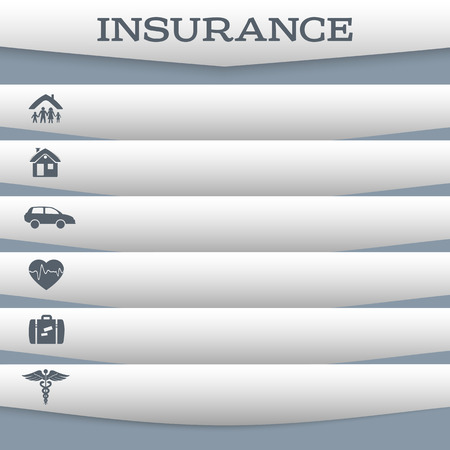 Modern Design style infographic template. Illustration of different kinds of insurance. Can be used for infographics and typography, chart process the insurance company, business service steps optionsのイラスト素材