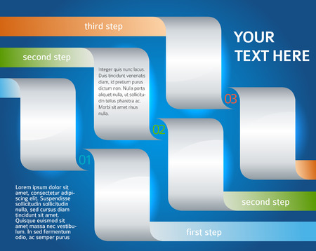 Modern Design style info-graphic template on deep blue background.   for numbered banners, presentation newsletter layout, business process management, cover page brochureのイラスト素材