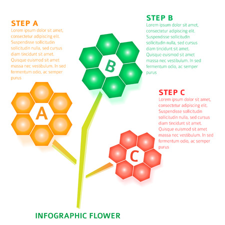 Flower infographic tamplate. Technological, hexagon flower.のイラスト素材