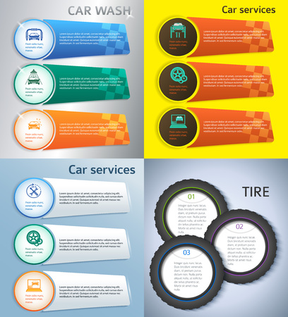 Set Car service business presentation template on steel background. Vector illustrationのイラスト素材