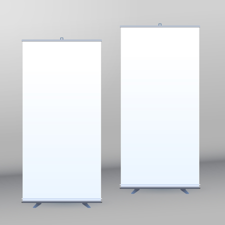Roll Up Banner Stand on isolated clean background Design template with blank roll up banner display template for designers. Vector set illustration EPS 10のイラスト素材