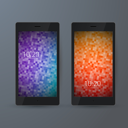 Set of 2 elegant Mobile Phone interface wallpaper design. Vector illustration EPS 10 black smartphone on gray background element for Business Presentations, Application Cover and Web Site Designのイラスト素材