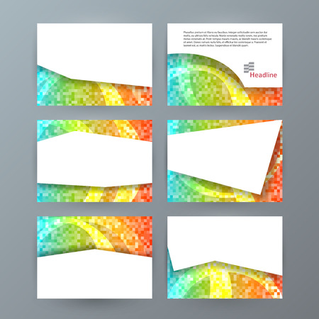 Design elements presentation template. Set horizontal banners mosaic glow light effect. Vector illustrationのイラスト素材