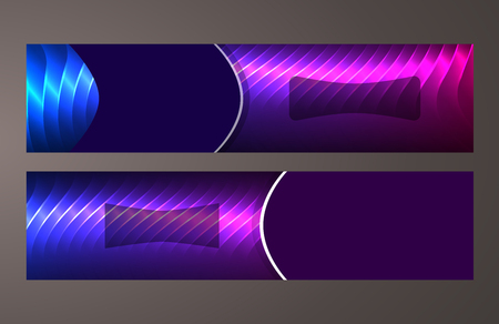 Design elements presentation template. Set horizontal banners background purple glow light effect.のイラスト素材