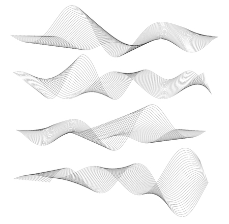 Design elements. Wave of many gray lines. Abstract wavy stripes on white background isolated. Creative line art. Vector illustration EPS 10. Colourful shiny waves with lines created using Blend Tool.のイラスト素材