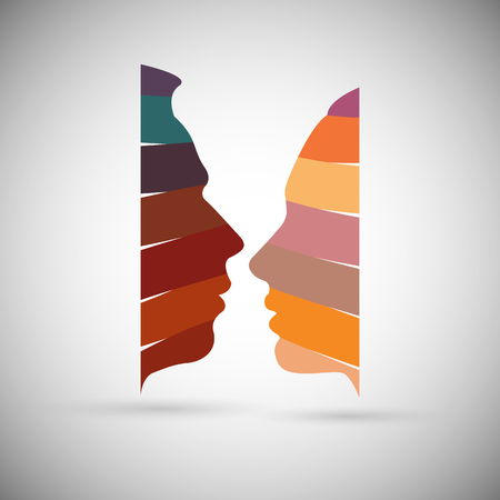 The concept of male and female psychology. Icons silhouette profile of a man's head. The aura of the mental body is the physical nature of man Vector illustrations  for page cover book, magazineのイラスト素材