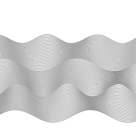 Design elements. Wave of many gray lines. Abstract wavy stripes on white background. Creative line art. Vector illustration EPS 10. Black waves with lines created using Blend Tool.のイラスト素材
