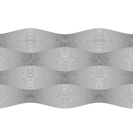 Design elements. Wave of many gray lines. Abstract wavy stripes on white background. Creative line art. Vector illustration EPS 10. Black waves with lines created using Blend Tool.のイラスト素材