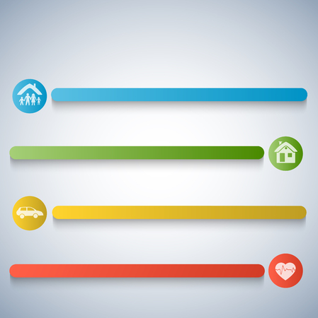 Modern Design style infographic template. Illustration of different kinds of insurance. Can be used for infographics and typography, chart process the insurance company, business service steps optionsのイラスト素材