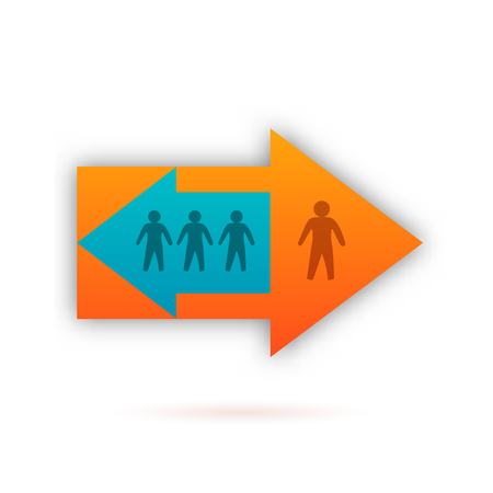 Design elements abstract arrows in style Divergence of opinion conceptual, Conflict psychology. Vector illustration EPS 10 for background banner, business brochure template with pointer and peopleのイラスト素材