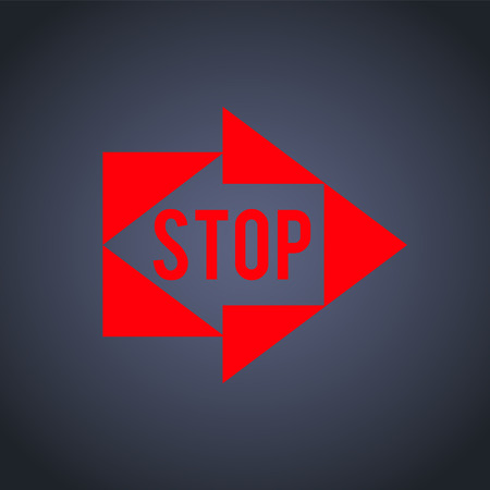 Stop sign template with logo abstract arrows. Vector illustration for cover pages in style Dangers warning banner, ad layout, Divergence of opinion conceptual, cover book Conflict psychologyのイラスト素材