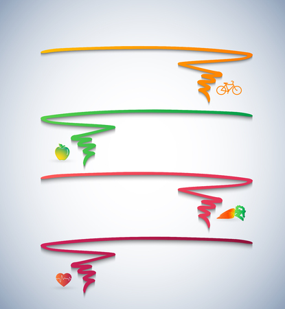Healthy lifestyle illustration with bicycle, apple, carrot and heart icons.のイラスト素材