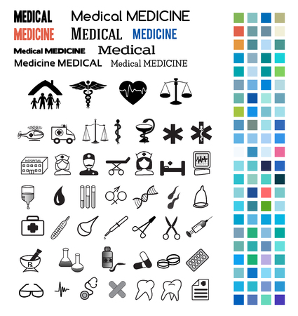 Set editable icons includes silhouette health, medical and healthcare with colors style background theme. Isolated on white background vector illustration elements graphic design for medicine.のイラスト素材