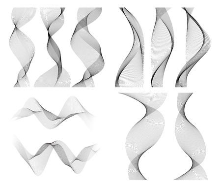 Set Design elements. Wave of many gray lines. Abstract vertical wavy stripes on white background isolated. Creative line art. Vector illustration EPS 10. Waves with lines created using Blend Toolのイラスト素材