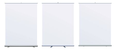 Roll Up Banner Stand on isolated clean background. Design template blank pop up banner display template for designers.のイラスト素材