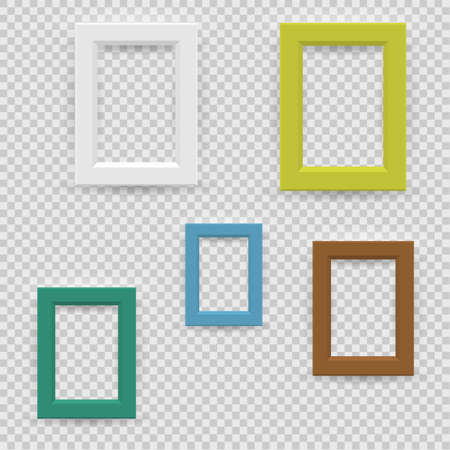 Presentation square picture frame design with shadow on transparent background. 3D Board Banner Stand on isolated clean blank table Vector illustrationのイラスト素材