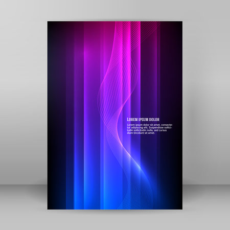 Wave many lines. Abstract wavy stripes on purple blue background. Creative line art colorful gradient. Vector illustration . Design elements created using the Blend Tool for booklet layout, wellの写真素材