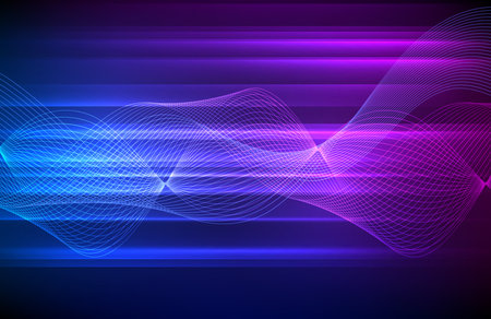 Wave many lines. Abstract wavy stripes on purple blue background. Creative line art colorful gradient. Vector illustration . Design elements created using the Blend Tool for booklet layout, wellの写真素材