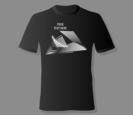 Realistic t-shirt mock up with print abstract geometric monohrome pattern on black backgroundのイラスト素材