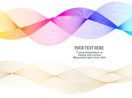 Wave of the many colored lines. Abstract wavy stripes on a white background isolated. Creative line art. Vector illustration EPS 10. Design elements created using the Blend Tool. Curved smooth tapeのイラスト素材