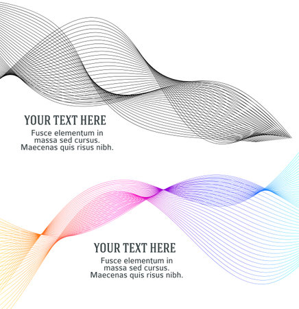 Wave of the many colored lines. Abstract wavy stripes on a white background isolated. Creative line art. Vector illustration EPS 10. Design elements created using the Blend Tool. Curved smooth tapeのイラスト素材