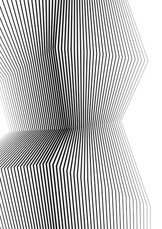 Design elements. Curved sharp corners many streak. Abstract vertical broken stripes on white background isolated. Creative band art. Vector illustration EPS 10. Black lines created using Blend Toolのイラスト素材